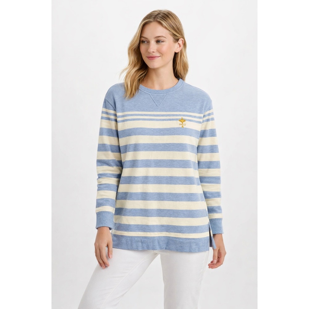 Vineyard Vines Womens Striped Crewneck Sweatshirt L Blue White Nautical Preppy